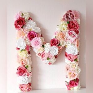 Floral Letter M Wood  Sign Decor